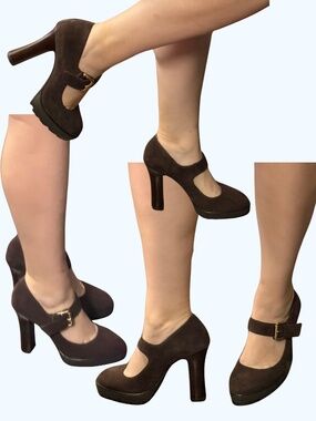 Michael Kors Chocolate Brown Suede Flynn Mary Jane Heels New With Defects sz 8